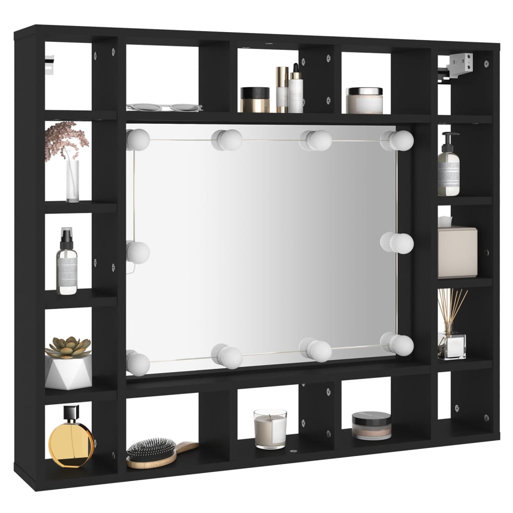 LED mirror cabinet, black, 91x15x76.5cm