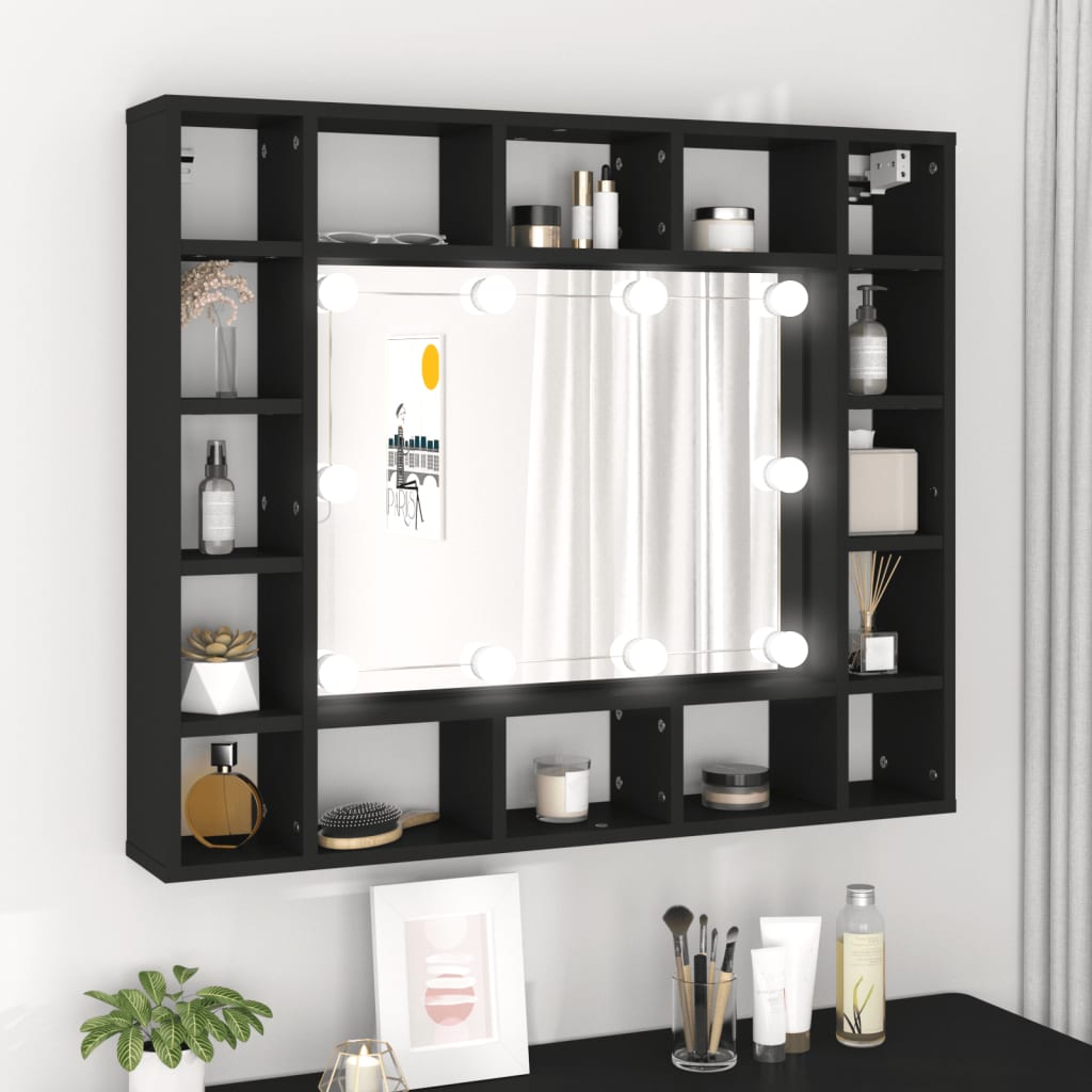 LED mirror cabinet, black, 91x15x76.5cm