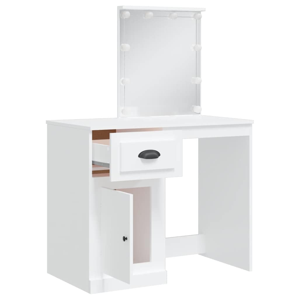 Kosmetinis staliukas su LED lemputėmis, baltas, 90x42x132,5cm