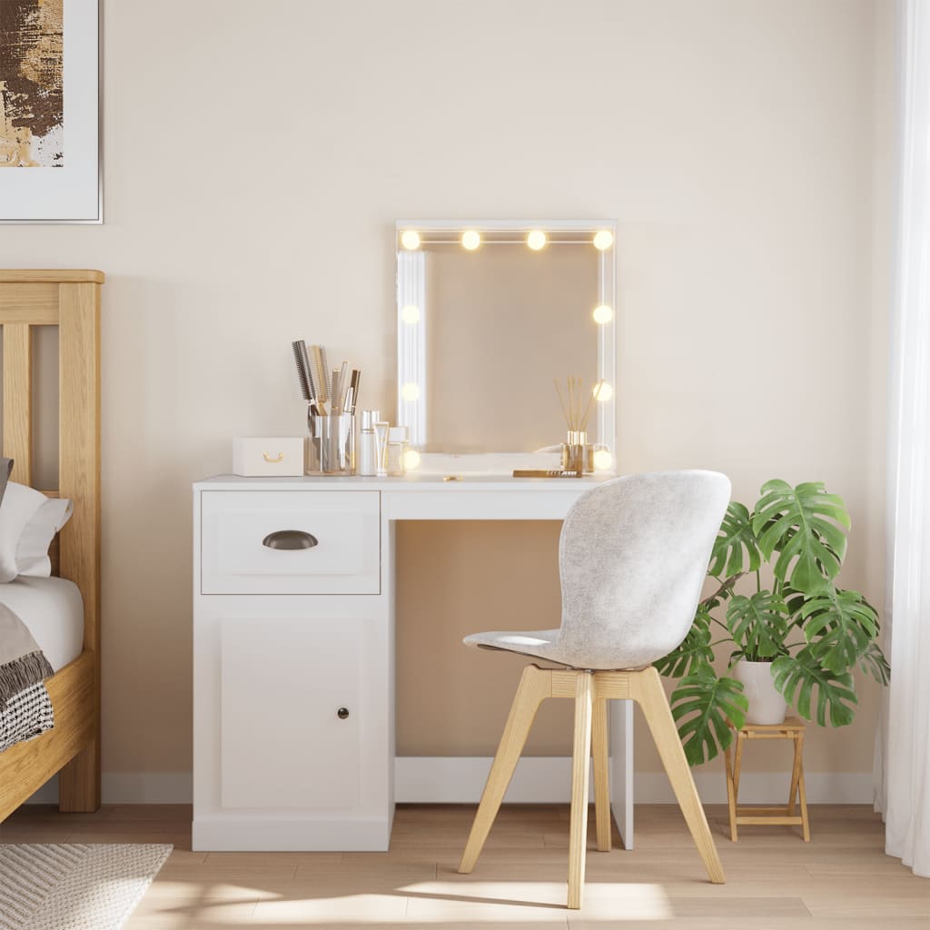 Vanity Table with LED Lights, White, 90x42x132.5cm