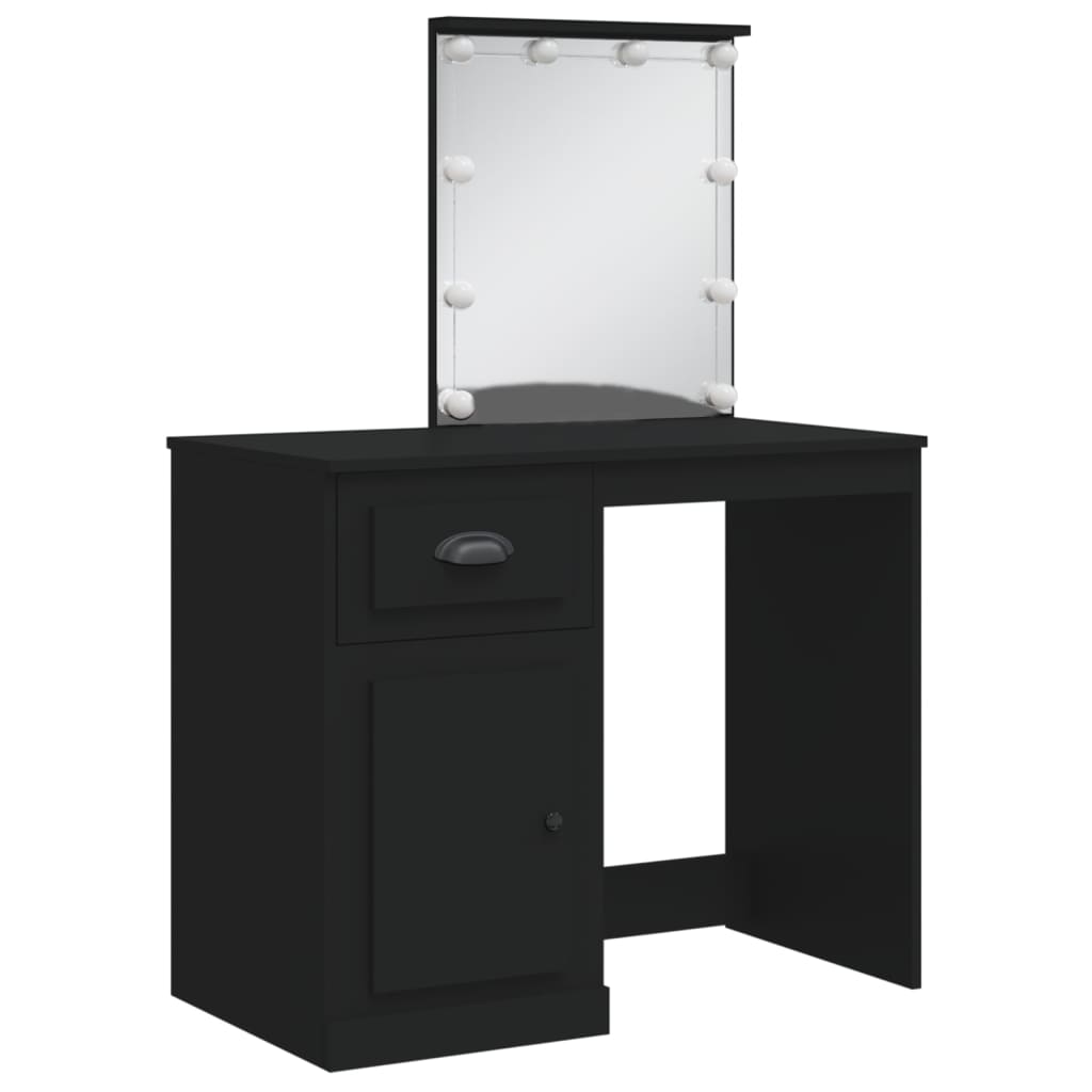 Cosmetic Table with LED Lights, Black, 90x42x132.5cm
