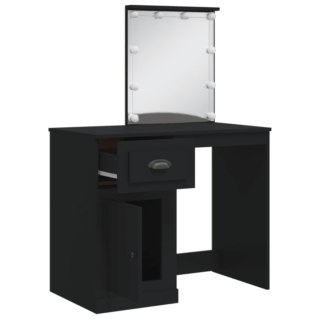 Cosmetic Table with LED Lights, Black, 90x42x132.5cm
