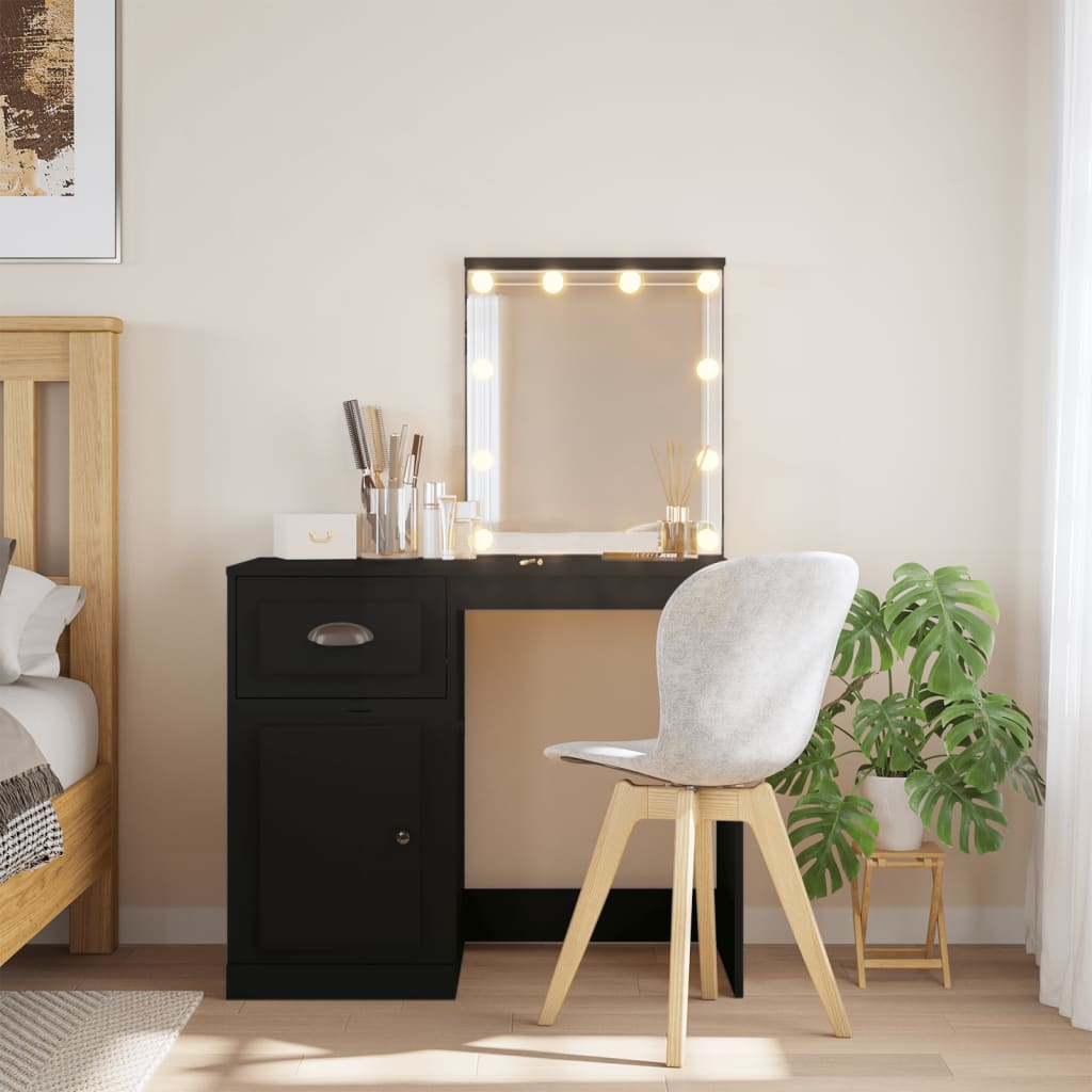 Cosmetic Table with LED Lights, Black, 90x42x132.5cm