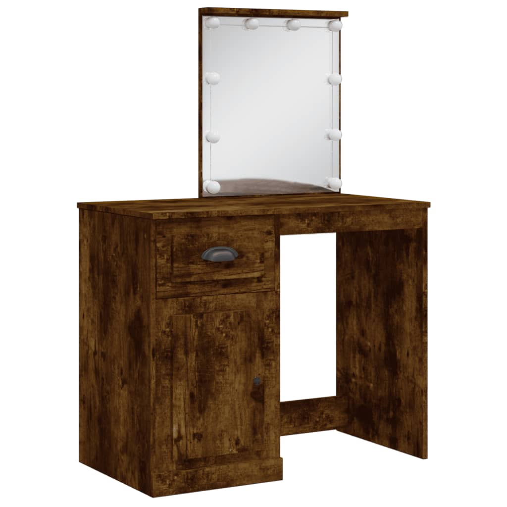 Cosmetic table with LED lights, smoky, 90x42x132.5cm