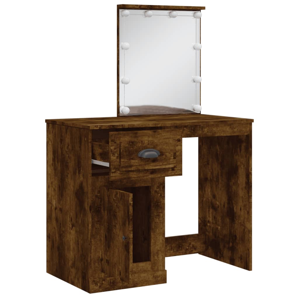 Cosmetic table with LED lights, smoky, 90x42x132.5cm