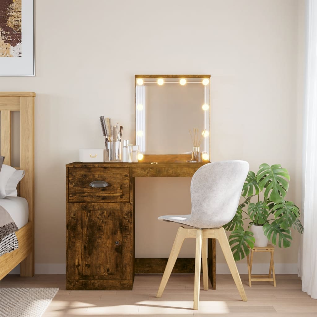 Cosmetic table with LED lights, smoky, 90x42x132.5cm