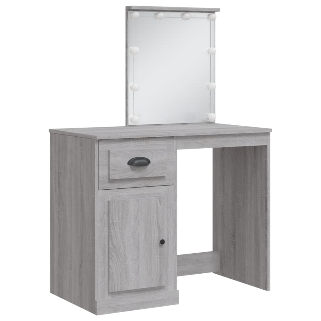 Cosmetic table with LED lights, grey, 90x42x132.5cm
