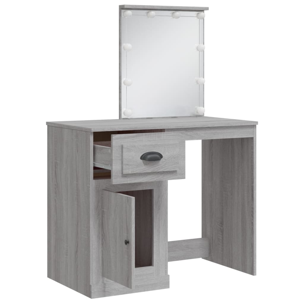 Cosmetic table with LED lights, grey, 90x42x132.5cm