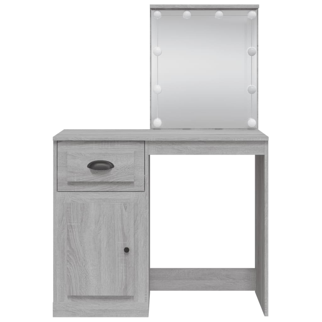 Cosmetic table with LED lights, grey, 90x42x132.5cm