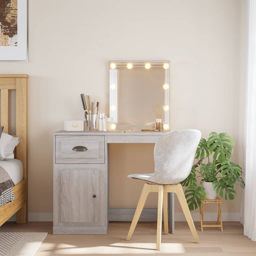 Cosmetic table with LED lights, grey, 90x42x132.5cm