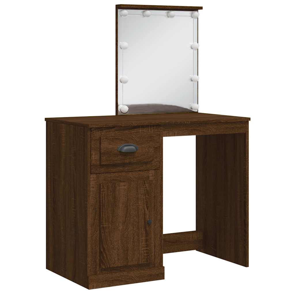 Kosmētikas galdiņš ar LED gaismām, brūns, 90x42x132,5cm