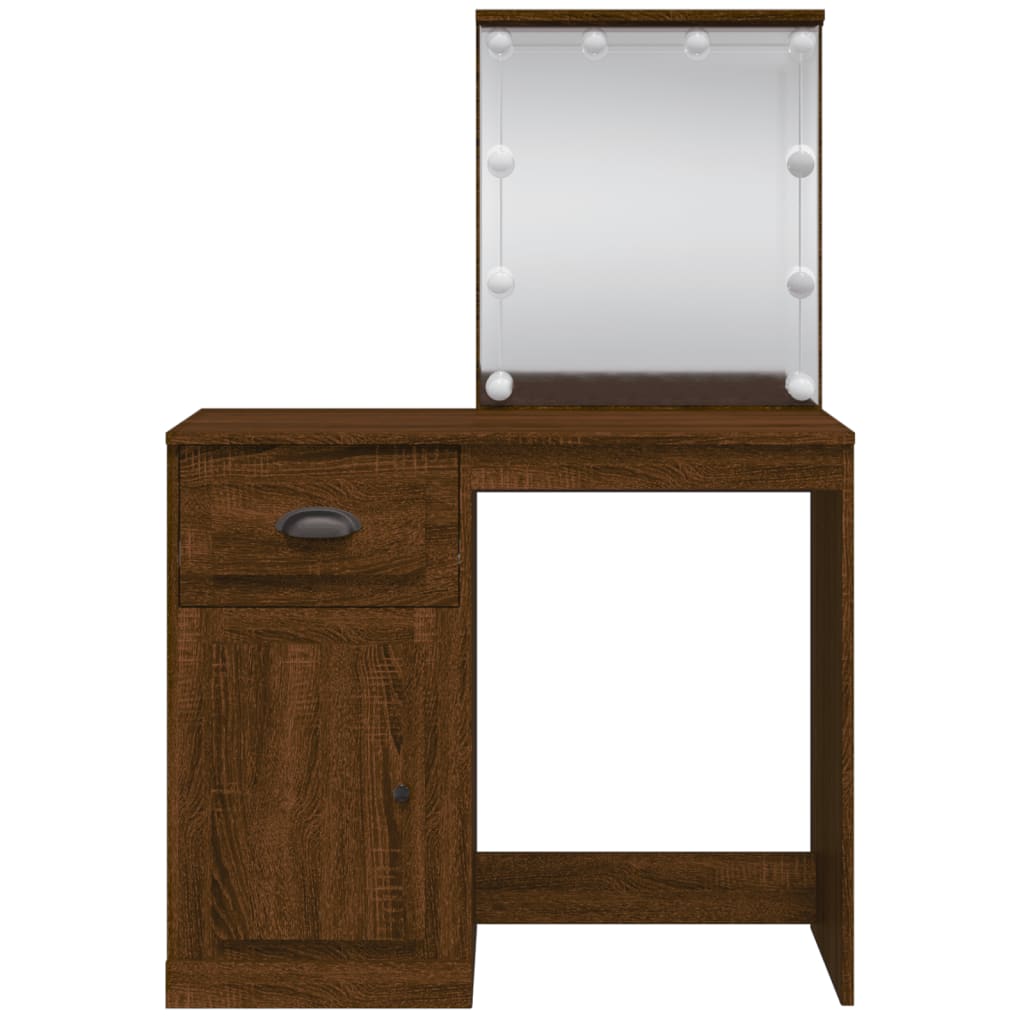 Kosmetinis staliukas su LED lemputėmis, rudas, 90x42x132,5cm