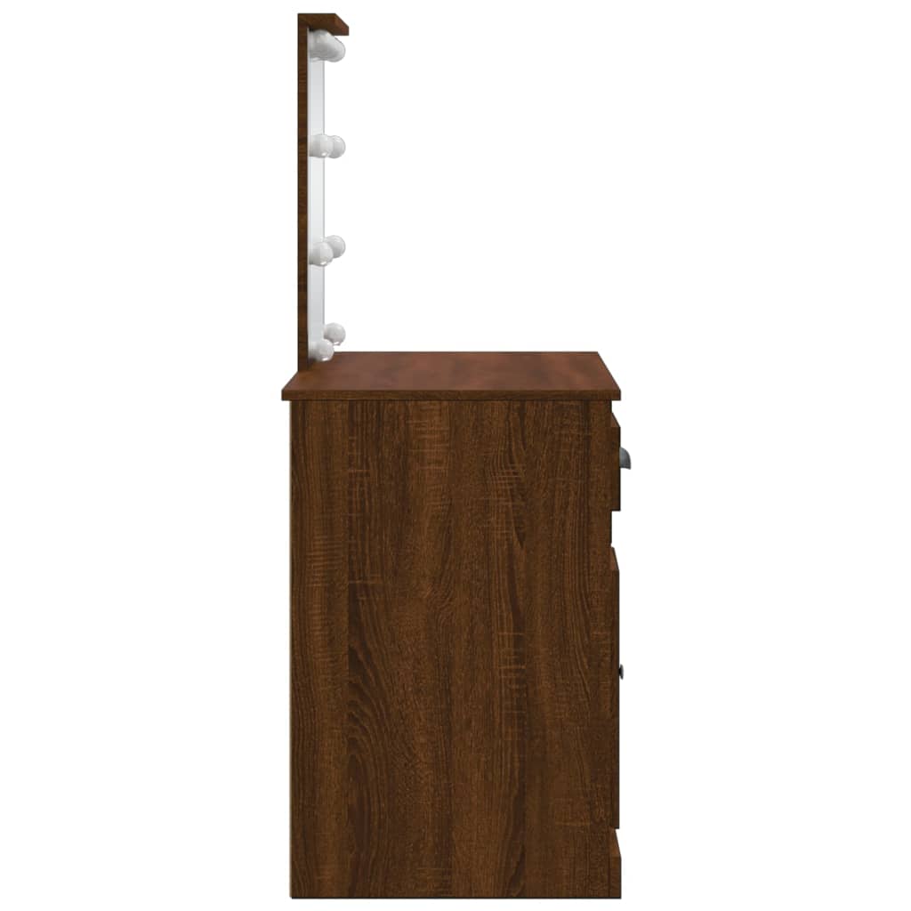 Kosmetinis staliukas su LED lemputėmis, rudas, 90x42x132,5cm