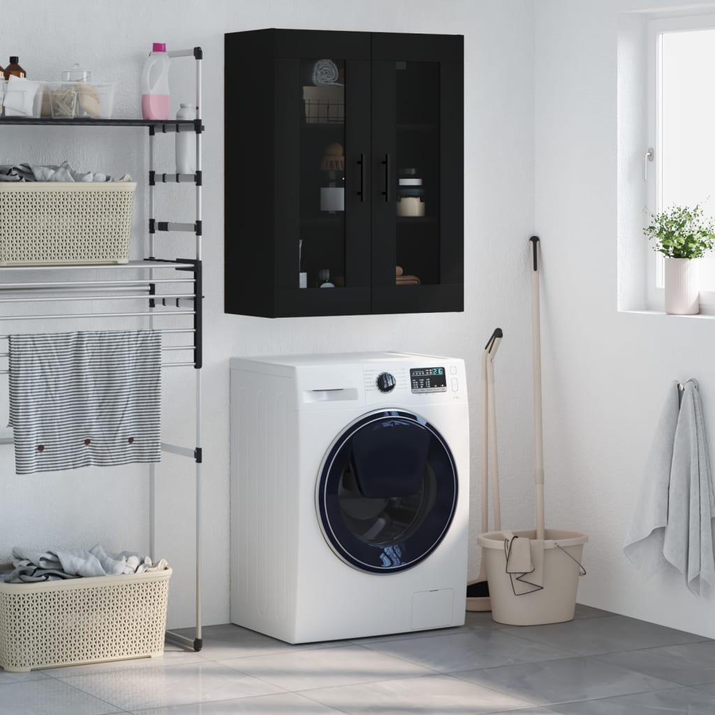 Wall-mounted cabinet, black, 69.5x34x90cm