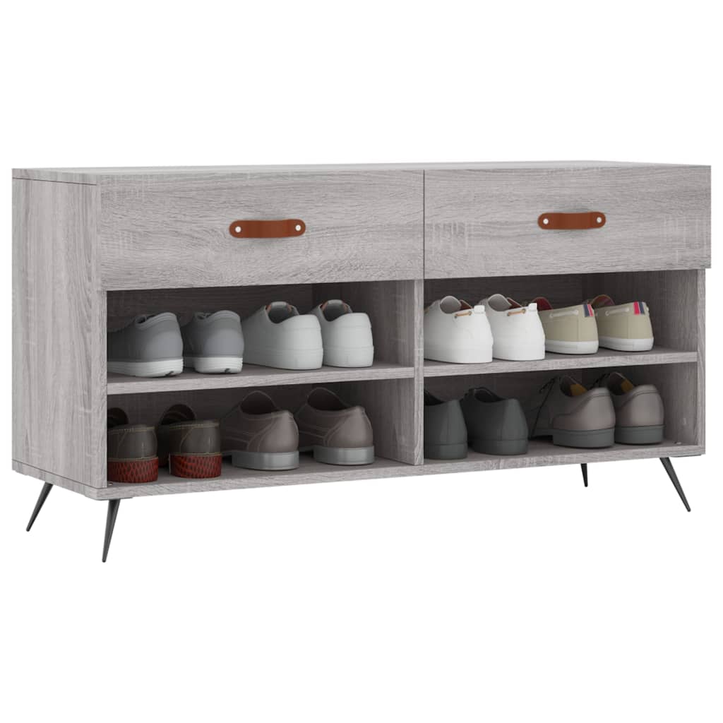 Shoe bench, grey oak, 102x35x55cm, engineered wood