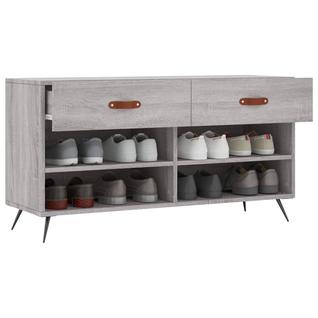 Shoe bench, grey oak, 102x35x55cm, engineered wood