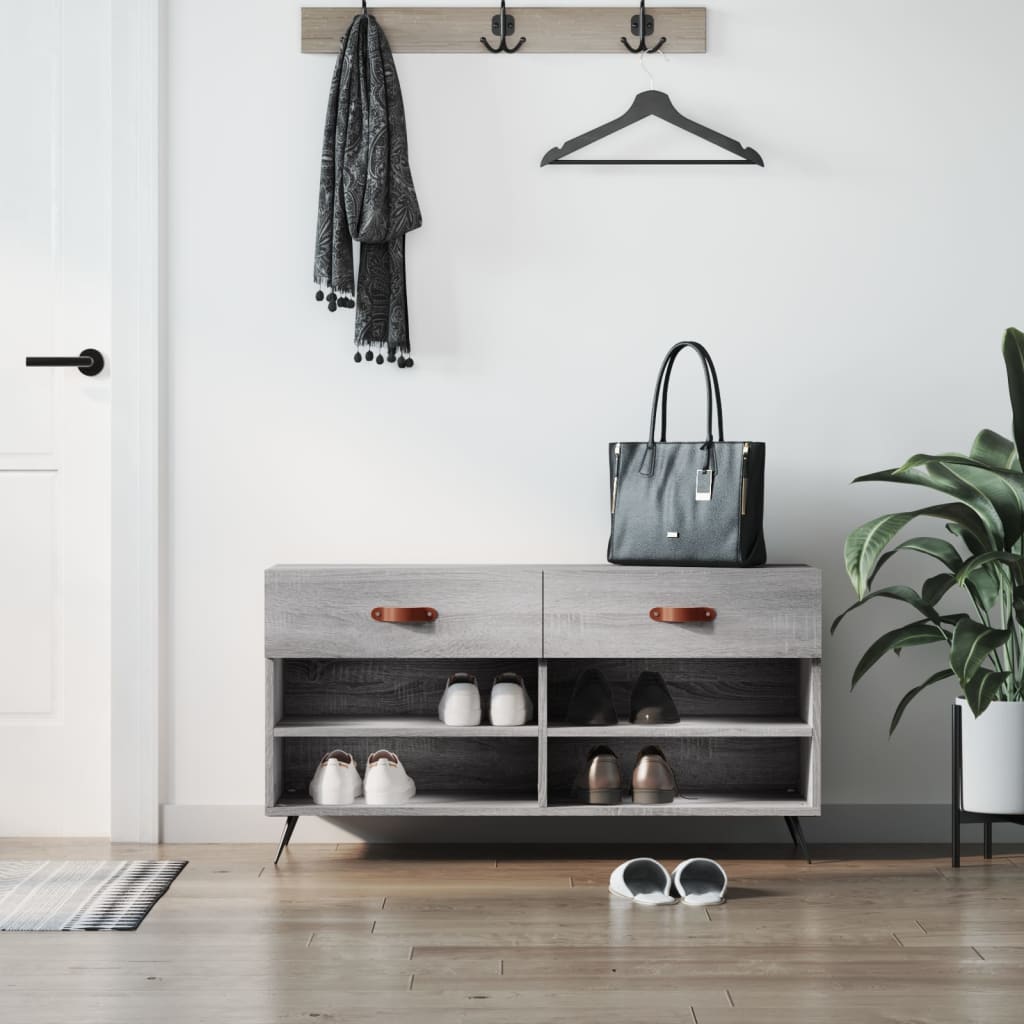 Shoe bench, grey oak, 102x35x55cm, engineered wood