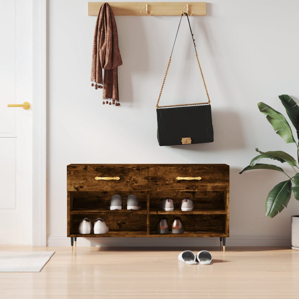 Shoe bench, smoked oak, 102x35x55cm, treated wood