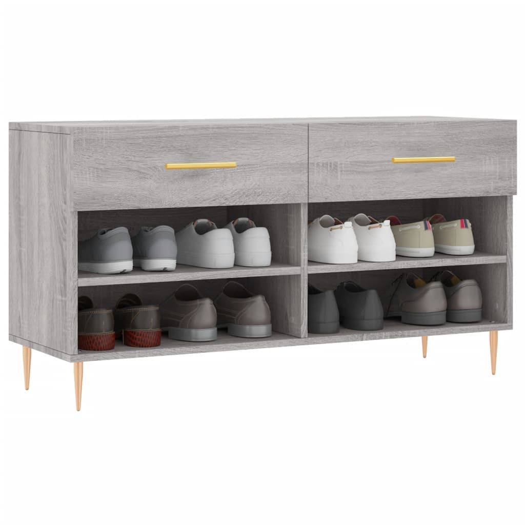 Shoe bench, grey oak, 102x35x55cm, engineered wood
