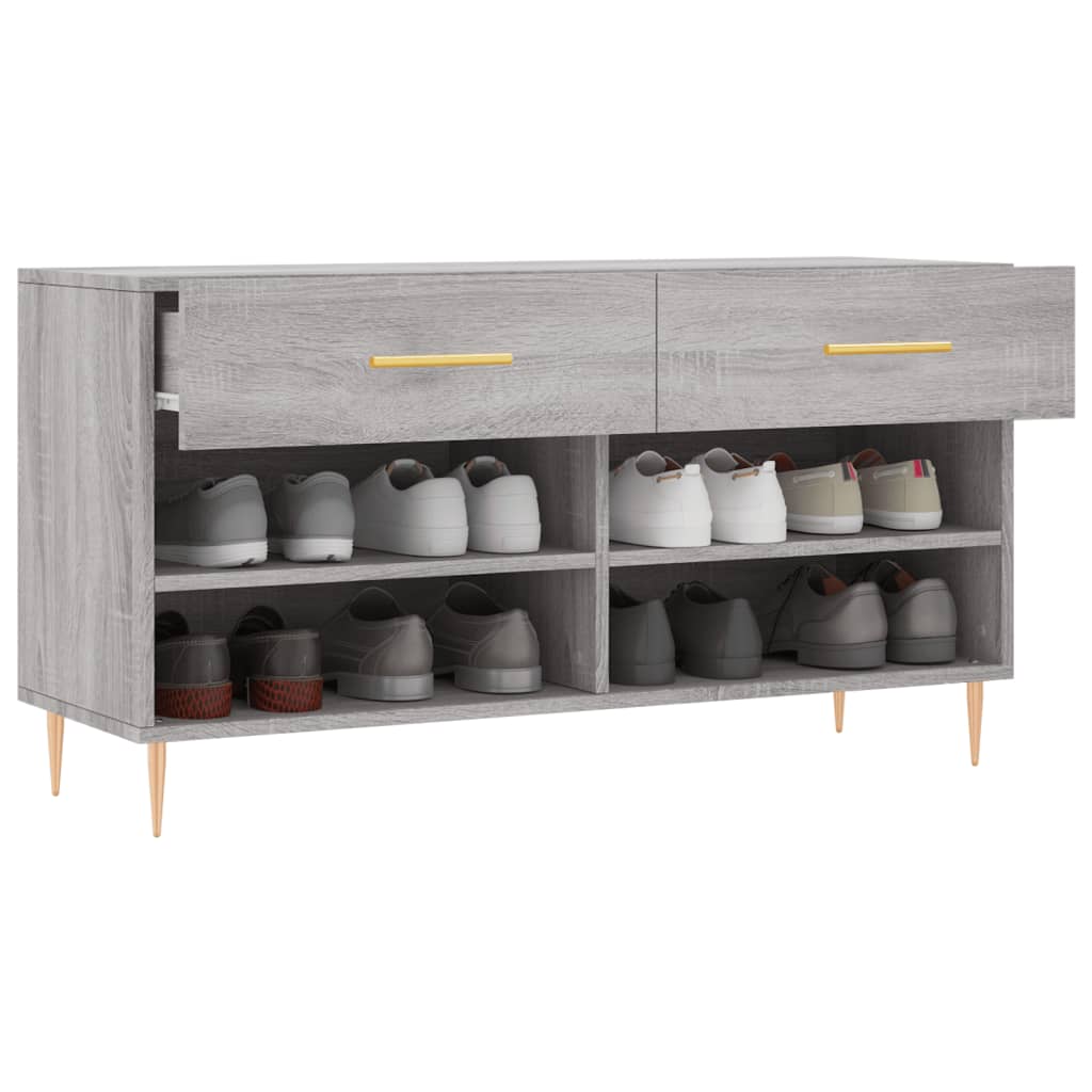 Shoe bench, grey oak, 102x35x55cm, engineered wood