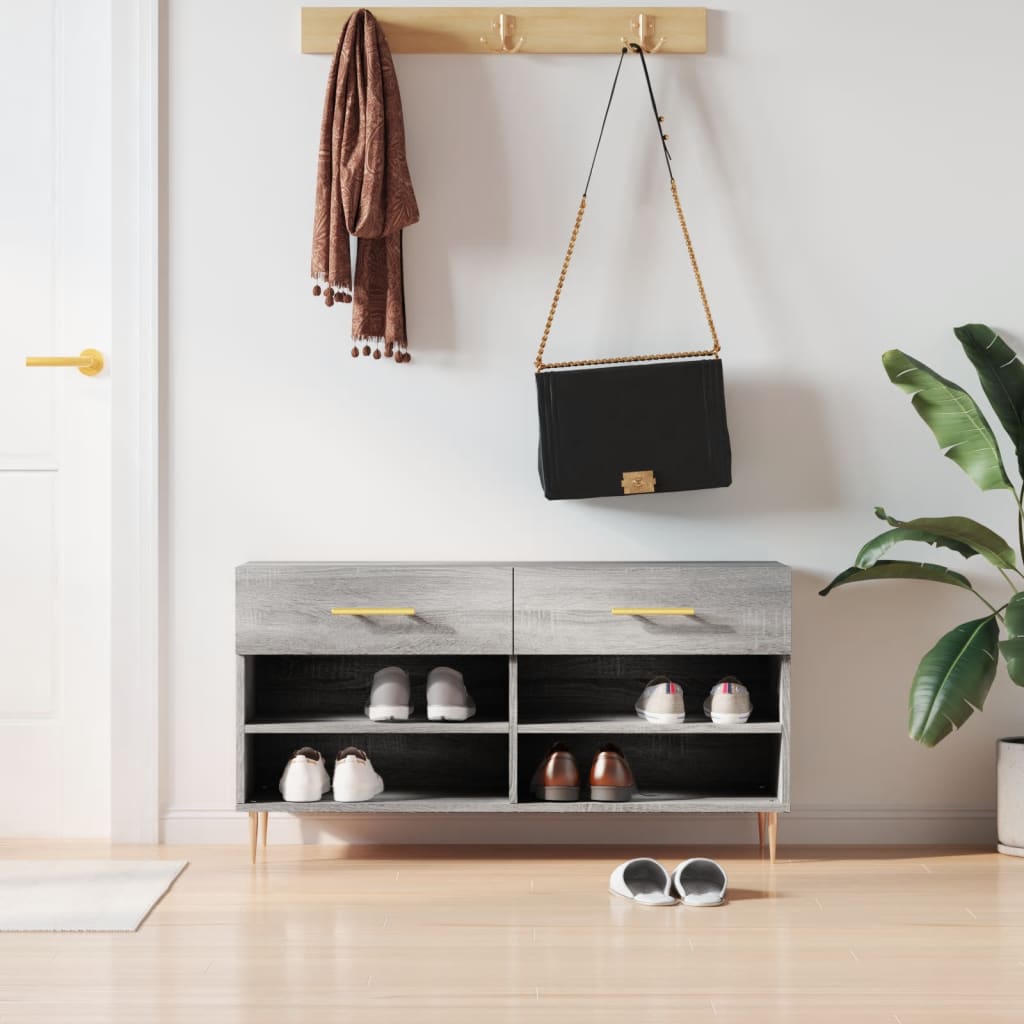Shoe bench, grey oak, 102x35x55cm, engineered wood