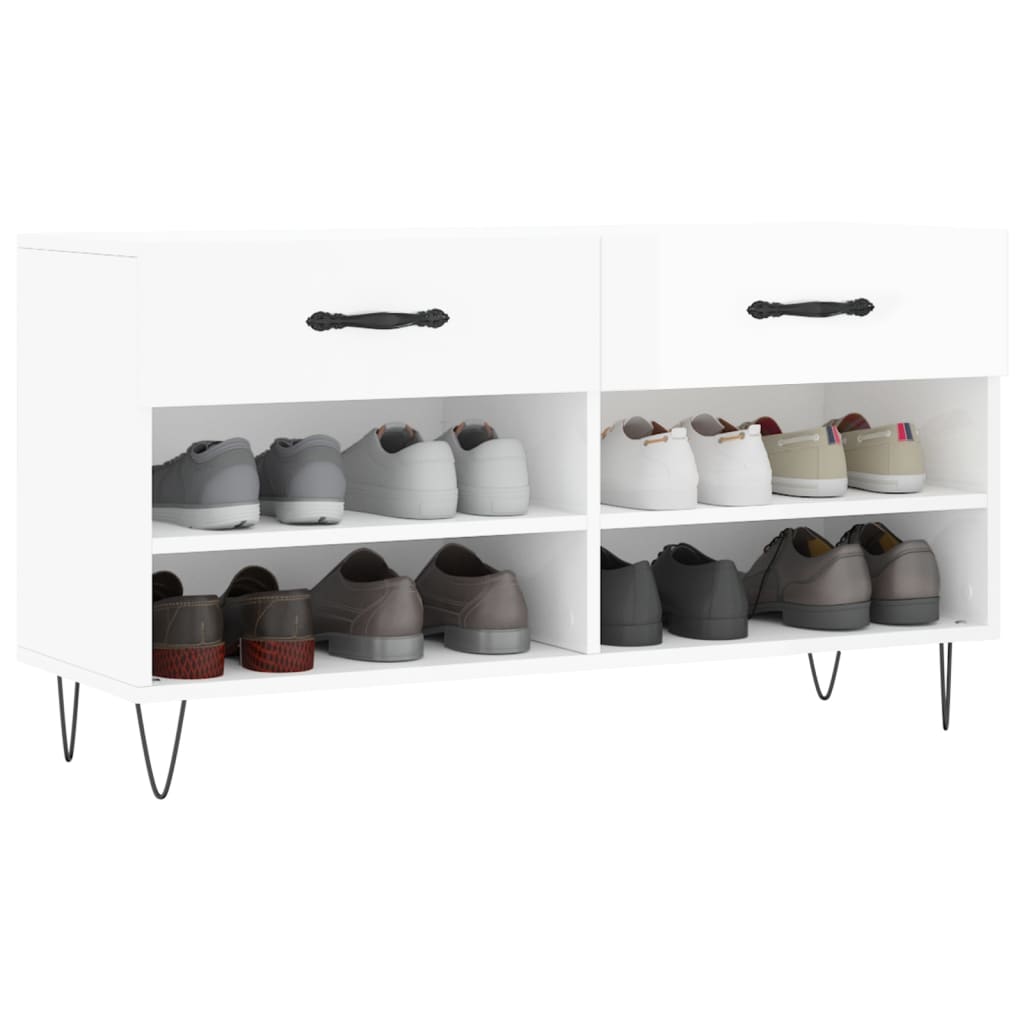 Shoe bench, white, 102x35x55cm, engineered wood, glossy