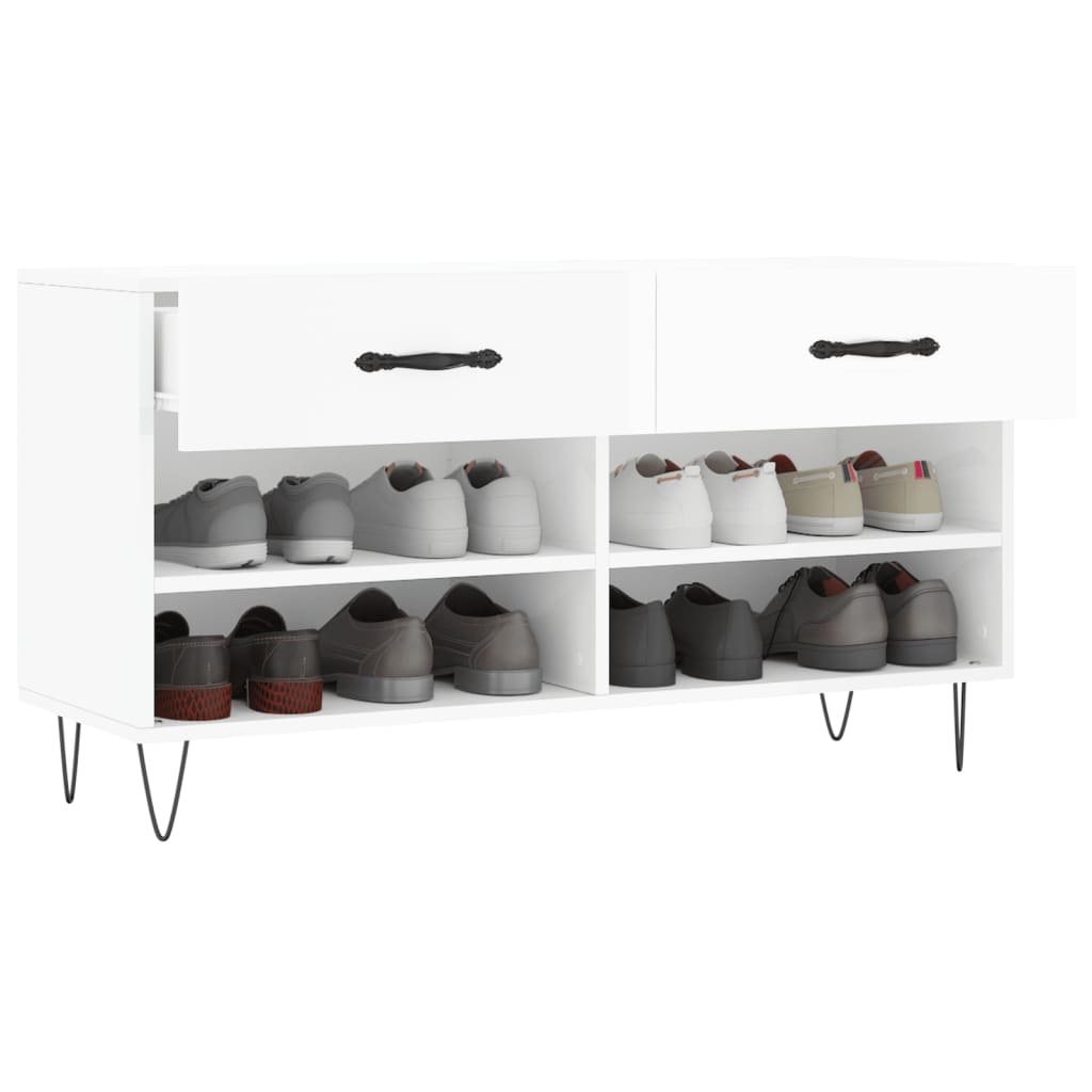 Shoe bench, white, 102x35x55cm, engineered wood, glossy