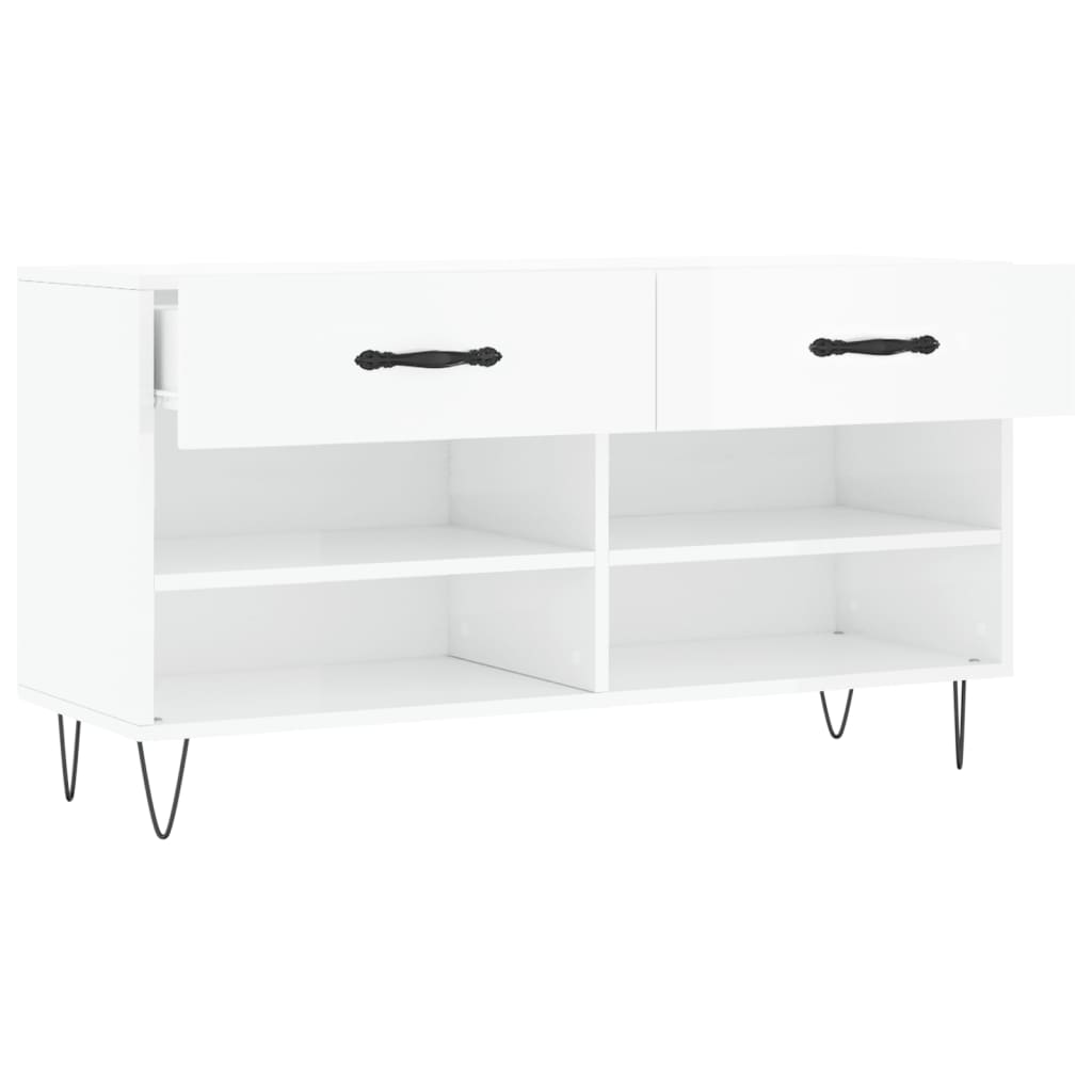 Shoe bench, white, 102x35x55cm, engineered wood, glossy