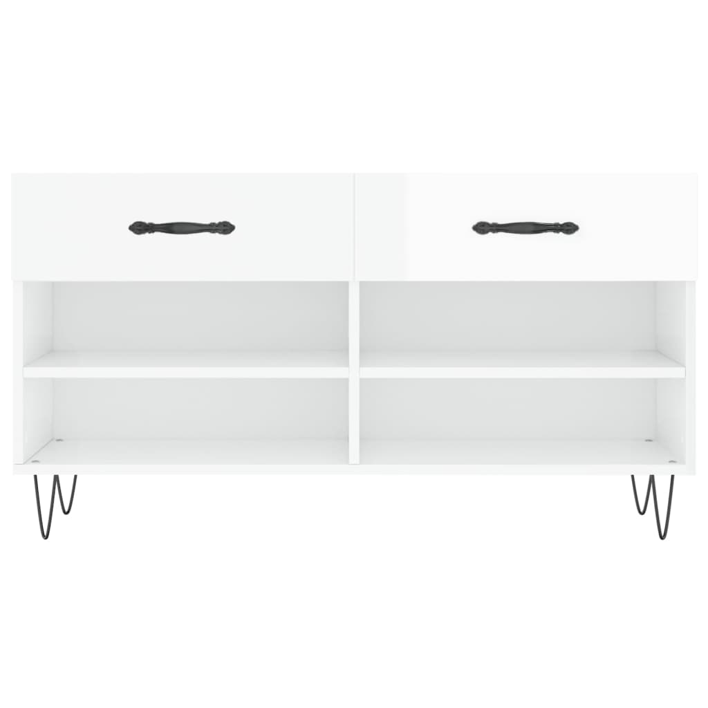 Shoe bench, white, 102x35x55cm, engineered wood, glossy