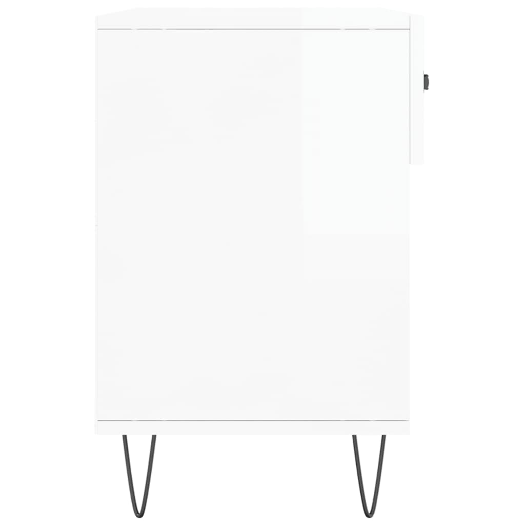 Shoe bench, white, 102x35x55cm, engineered wood, glossy