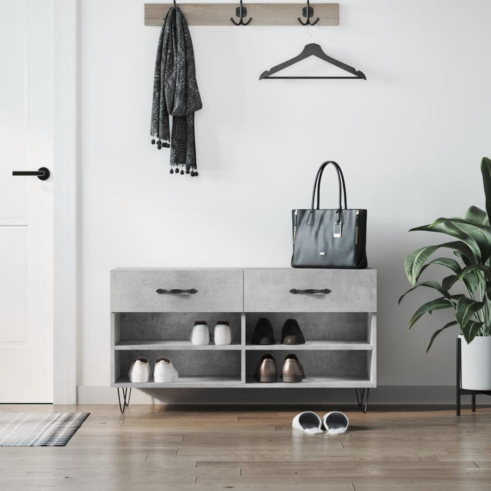 Shoe bench, concrete grey, 102x35x55cm, treated wood