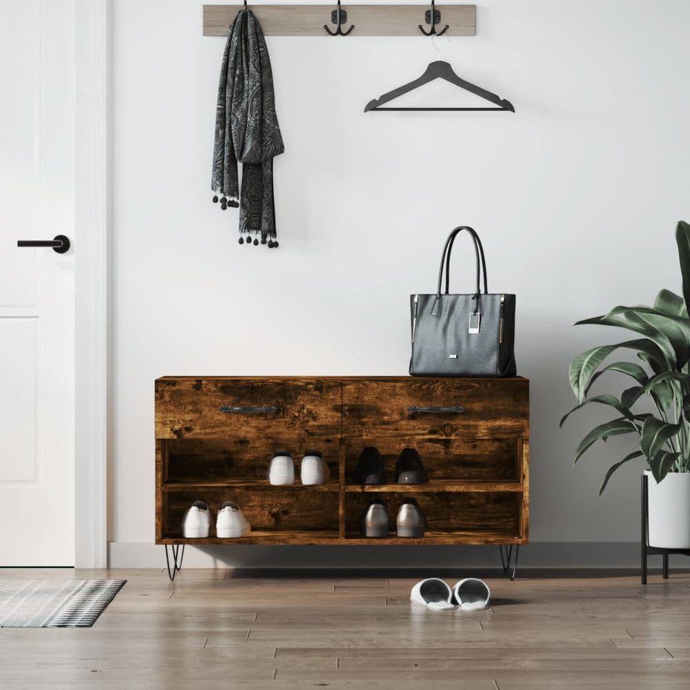 Shoe bench, smoked oak, 102x35x55cm, treated wood
