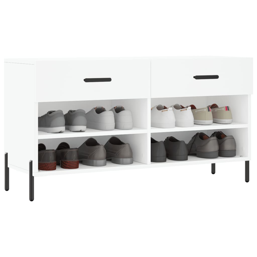 Shoe bench, white, 102x35x55cm, engineered wood