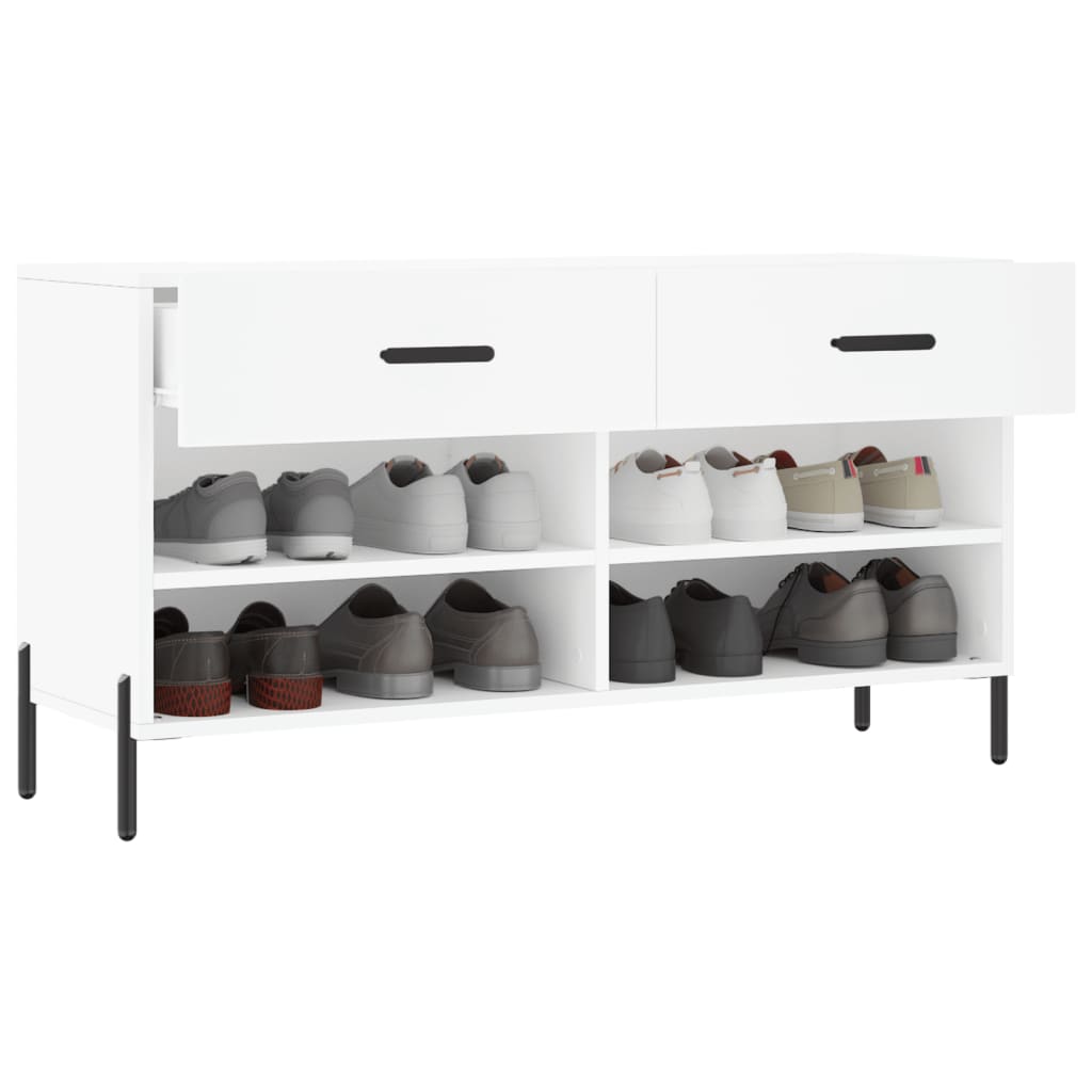Shoe bench, white, 102x35x55cm, engineered wood