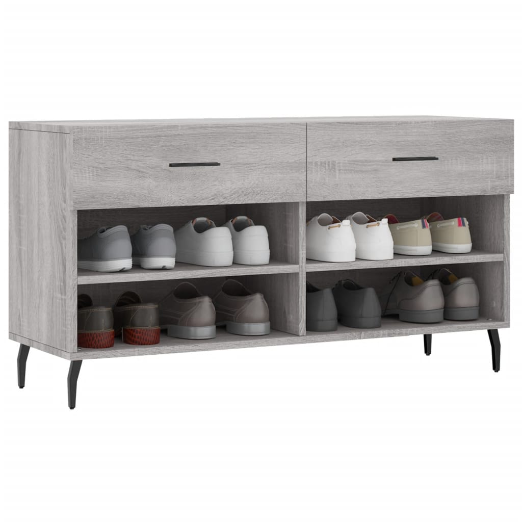 Shoe bench, grey oak, 102x35x55cm, engineered wood