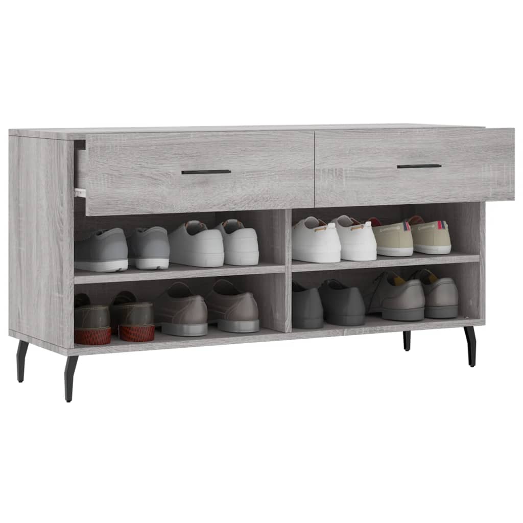 Shoe bench, grey oak, 102x35x55cm, engineered wood