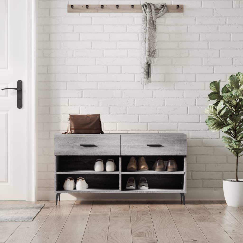 Shoe bench, grey oak, 102x35x55cm, engineered wood