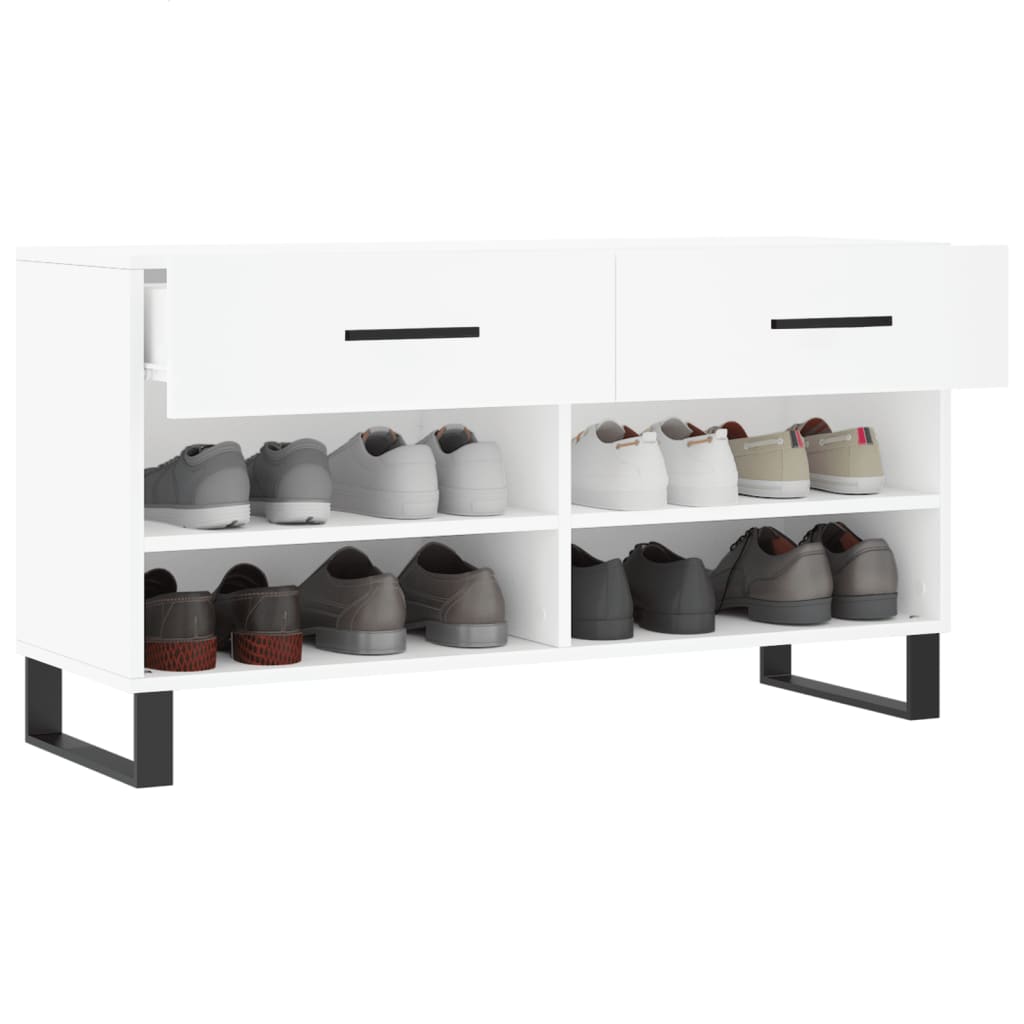 Shoe bench, white, 102x35x55cm, engineered wood