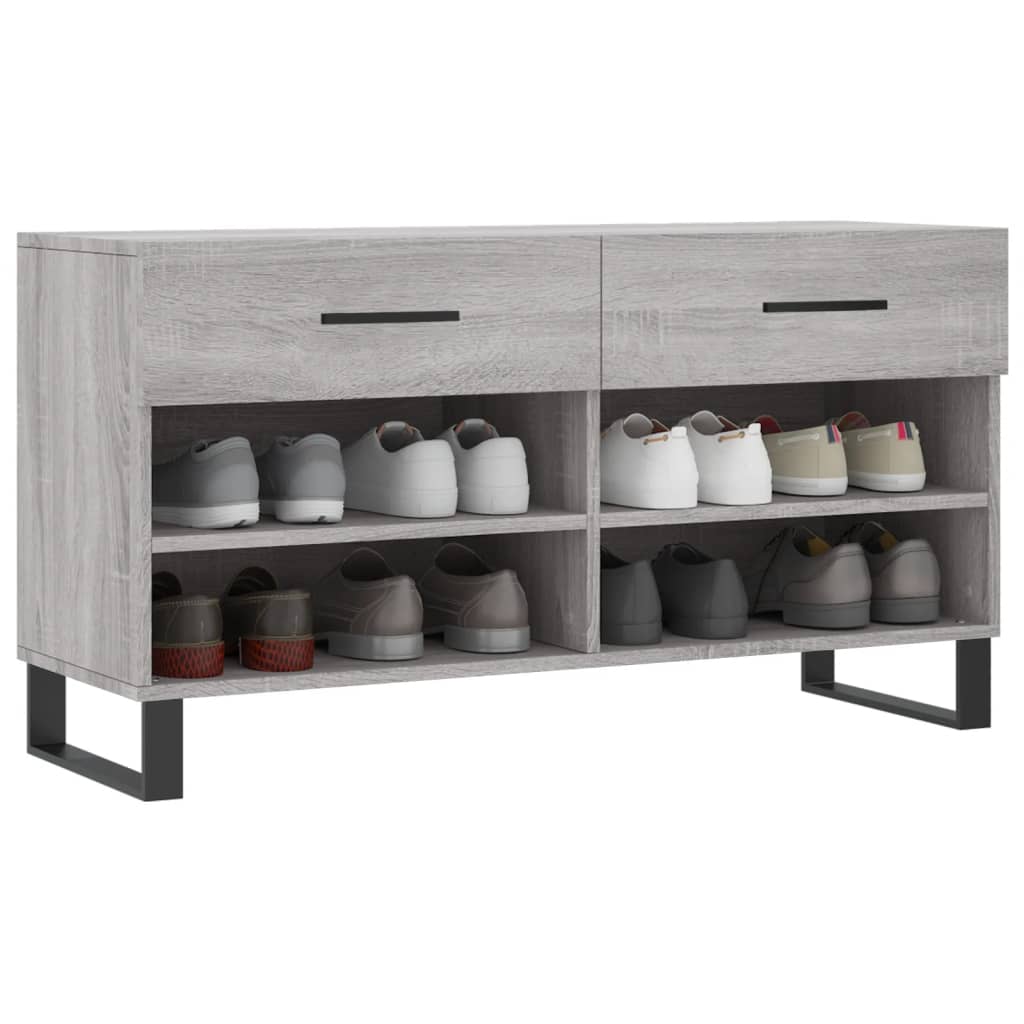 Shoe bench, grey oak, 102x35x55cm, engineered wood
