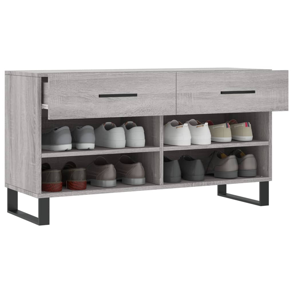 Shoe bench, grey oak, 102x35x55cm, engineered wood