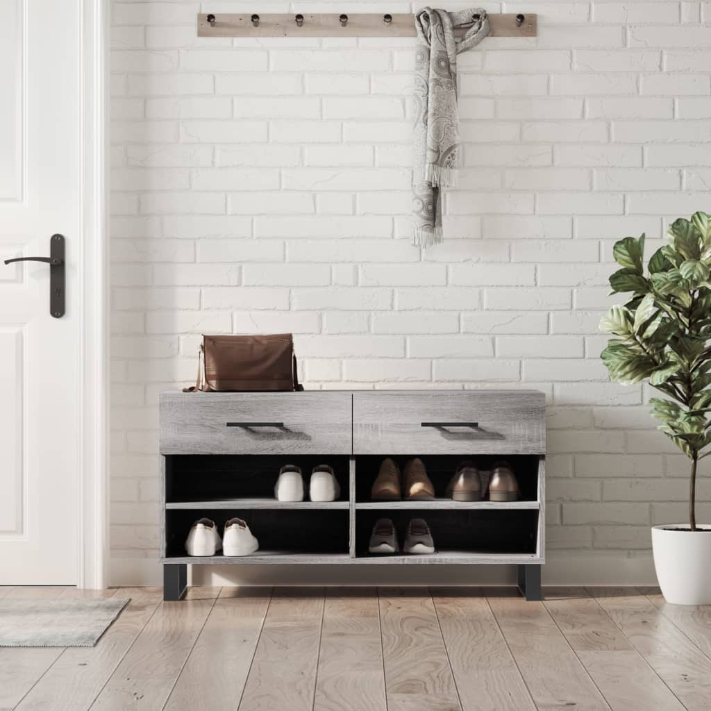 Shoe bench, grey oak, 102x35x55cm, engineered wood
