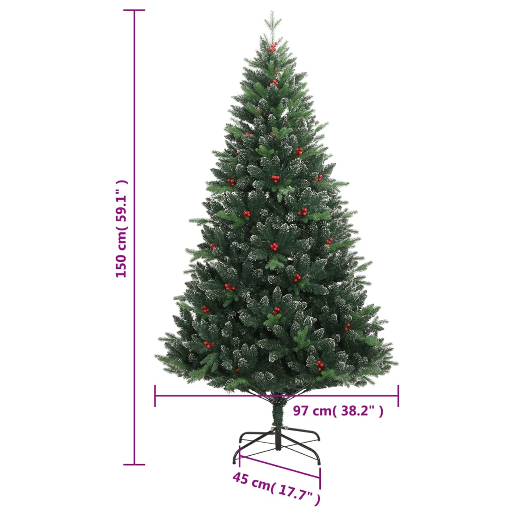 Artificial Christmas tree SHINE MOON, with hinged branches/berries, 150cm.