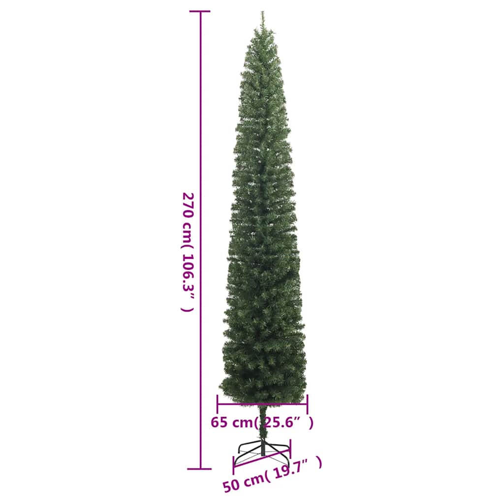 Šaura Ziemassvētku eglīte ar statīvu, 270 cm, PVC
