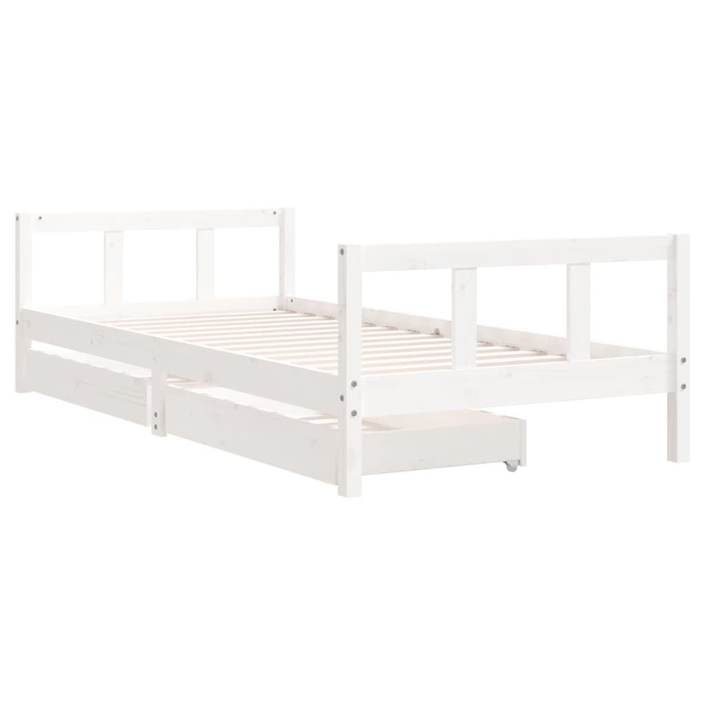 Children's bed frame with drawers, white, 90x200cm, pine