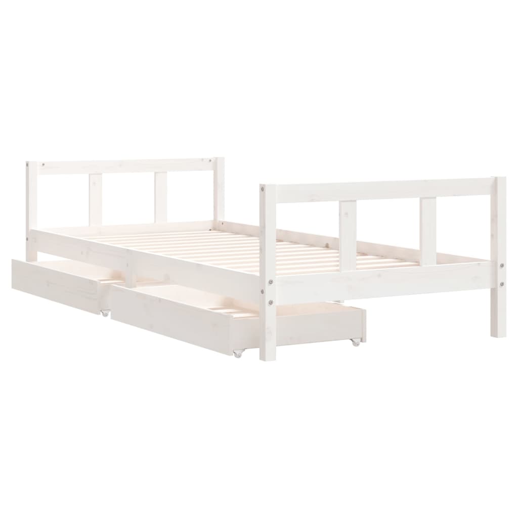 Children's bed frame with drawers, white, 90x200cm, pine
