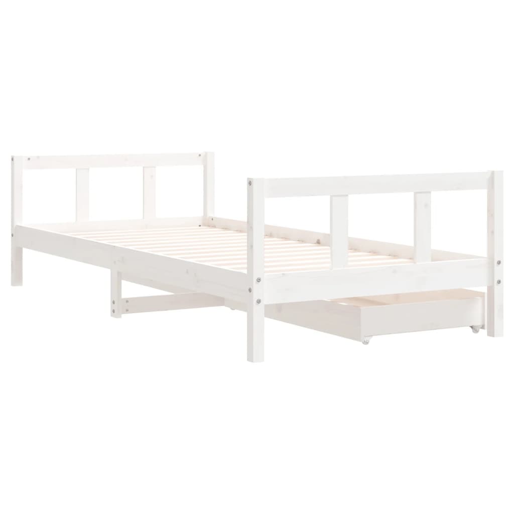Children's bed frame with drawers, white, 90x200cm, pine