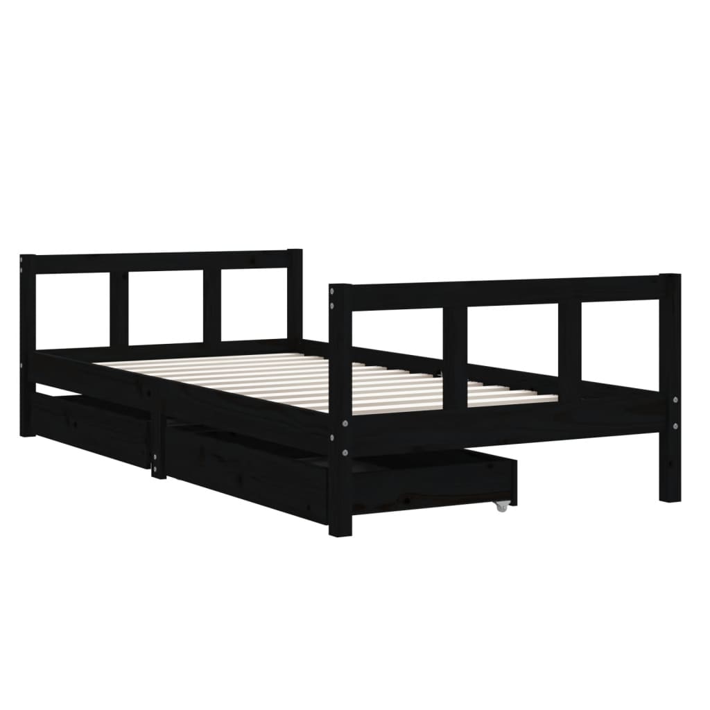 Children's bed frame with drawers, black, 90x190cm, pine