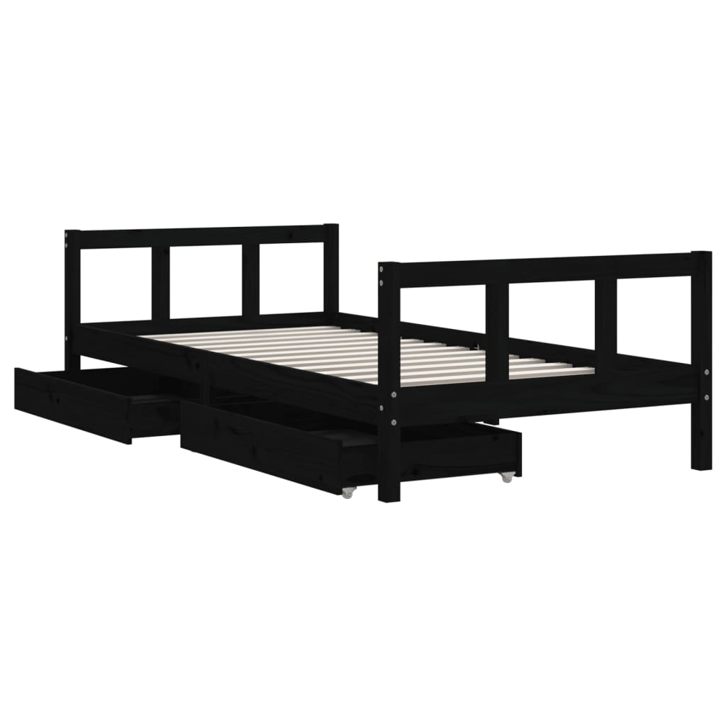 Children's bed frame with drawers, black, 90x190cm, pine