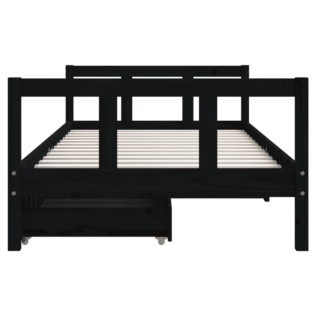 Children's bed frame with drawers, black, 90x190cm, pine