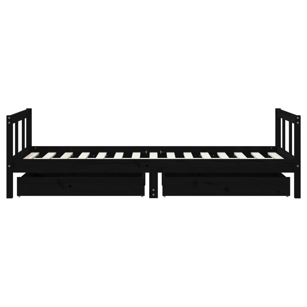 Children's bed frame with drawers, black, 90x190cm, pine